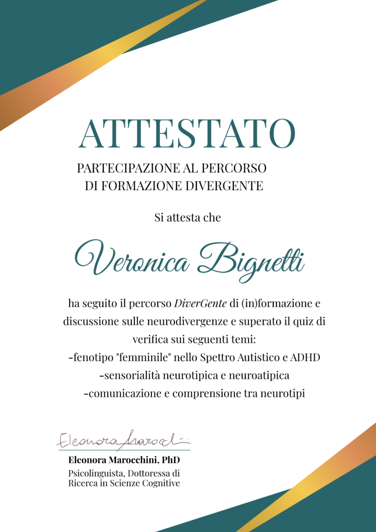 Attestato formazione divergente - Veronica Bignetti