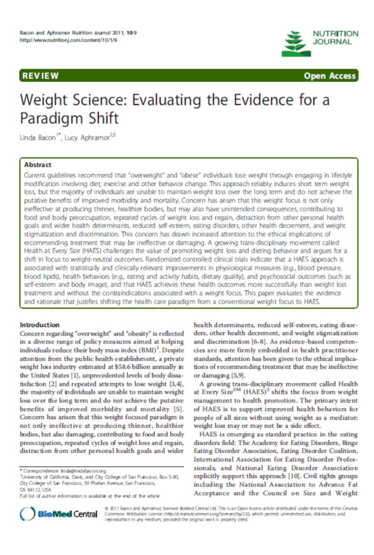 Studio Weight Science Evaluating the Evidence for a paradigm shift